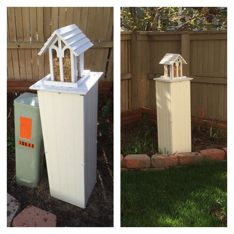 decoration near electric boxes|diy utility boxes in yard.